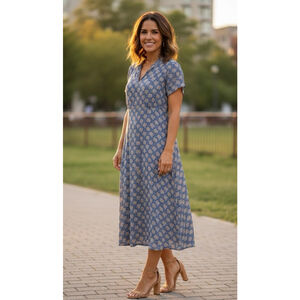 Vintage April Cornell Cornflower Georgette Maxi Dress XS Peasant Cottage Boho